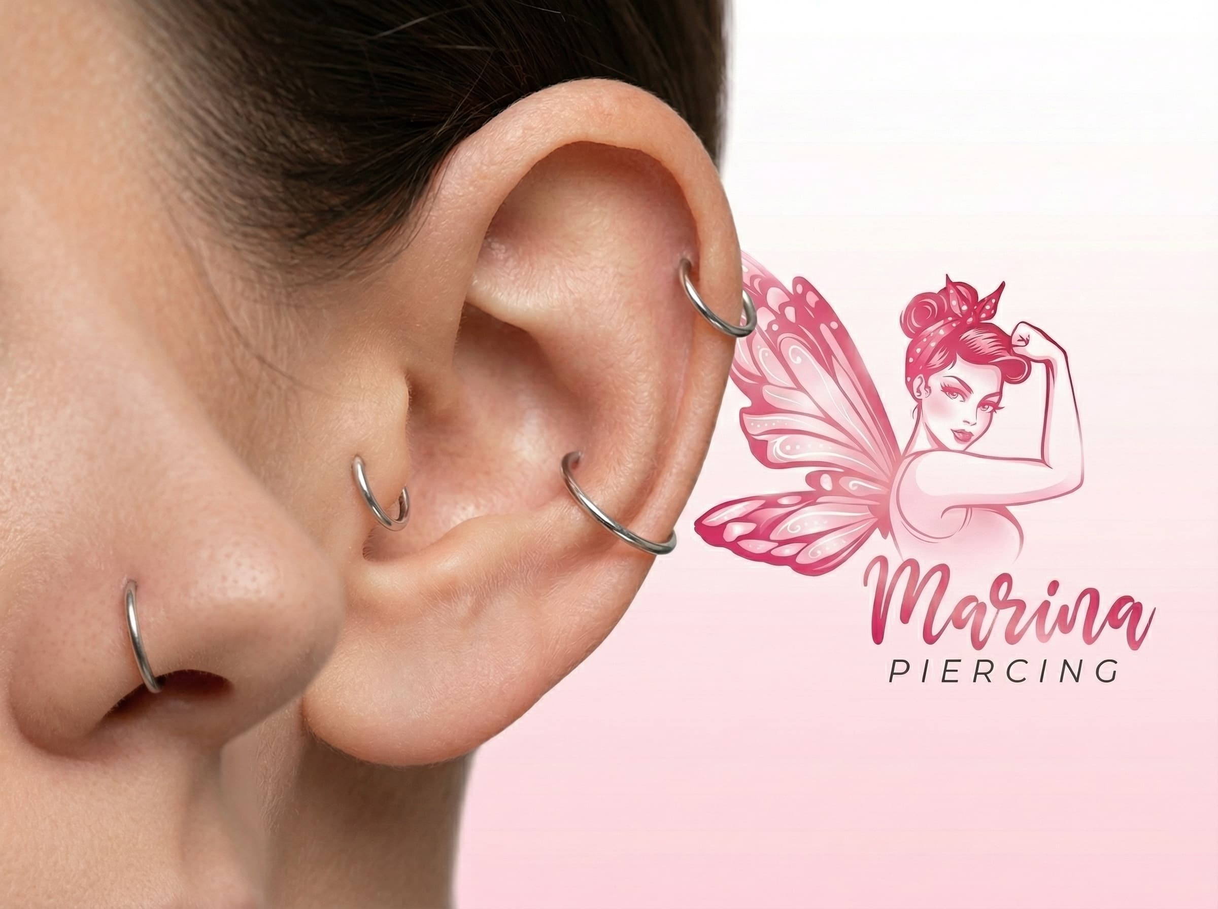 1 Perfuração no nariz e 2 orelhas